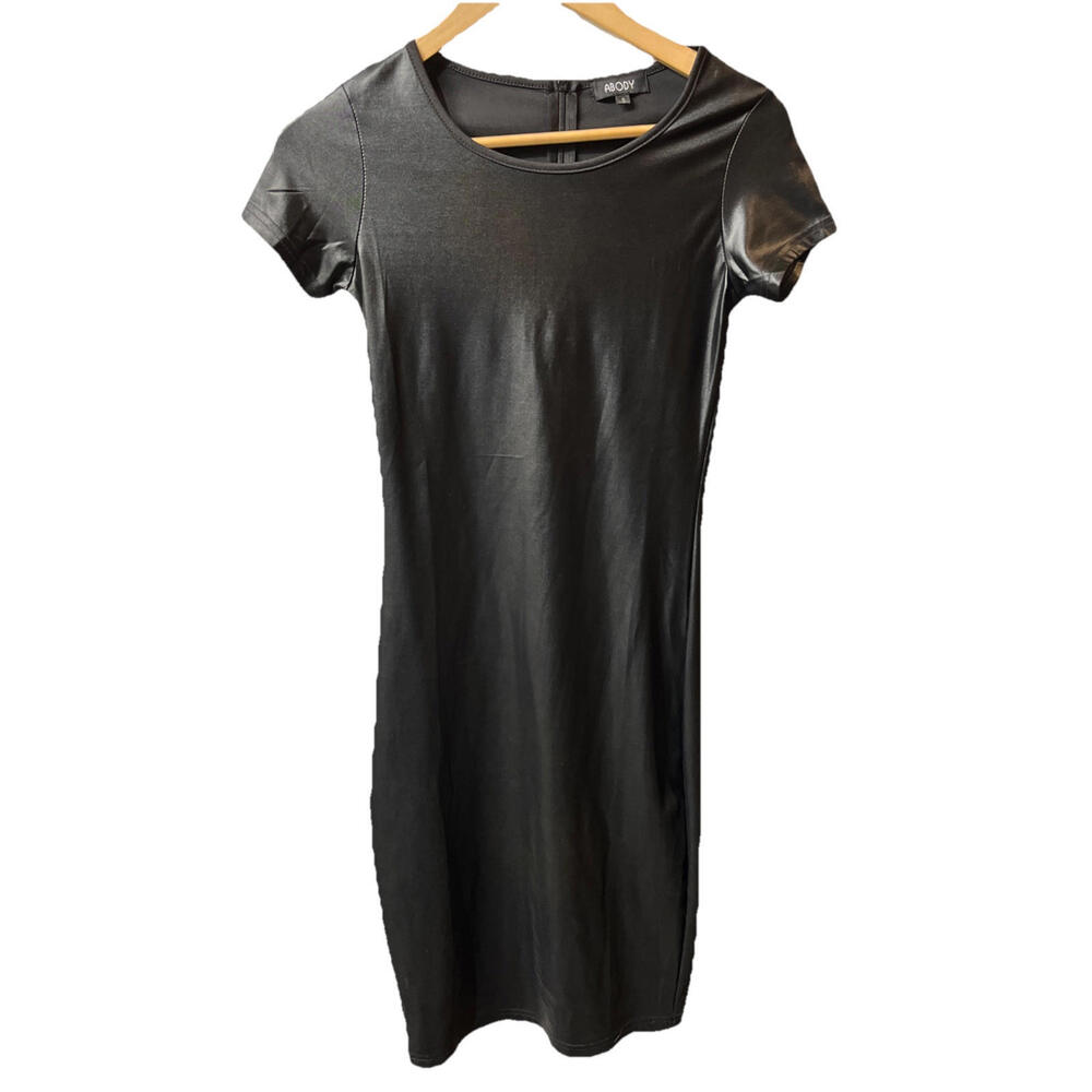Metal Grunge  Faux Leather Dress - Black -- Short Sleeve Zip Up- Matrix-ANODY